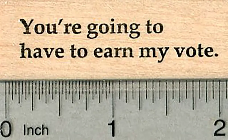 'You'Re Going To Earn My Vote' Voting Rubber Stamp With Bold Messaging 1