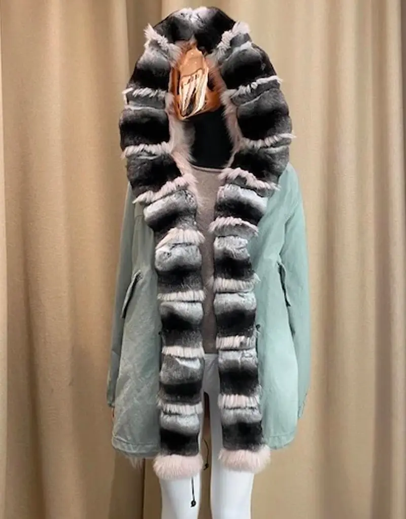 Zarina Rosemary Midi Parka Featuring Fur Accent In Mouse And Natural Tones 1
