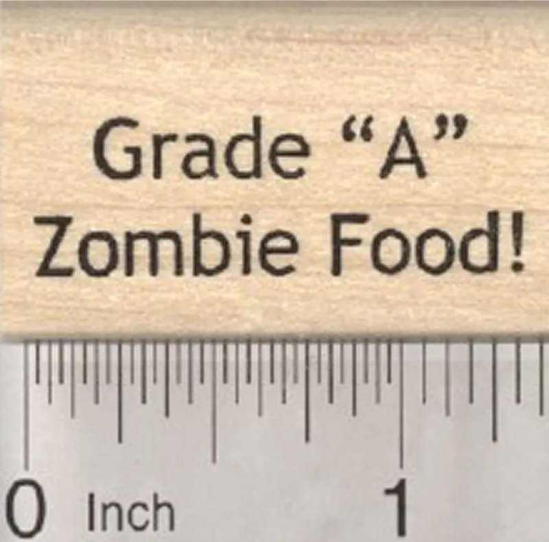 Zombie Food Rubber Stamp – Ironic 'Grade A Zombie Food' Label Design 1