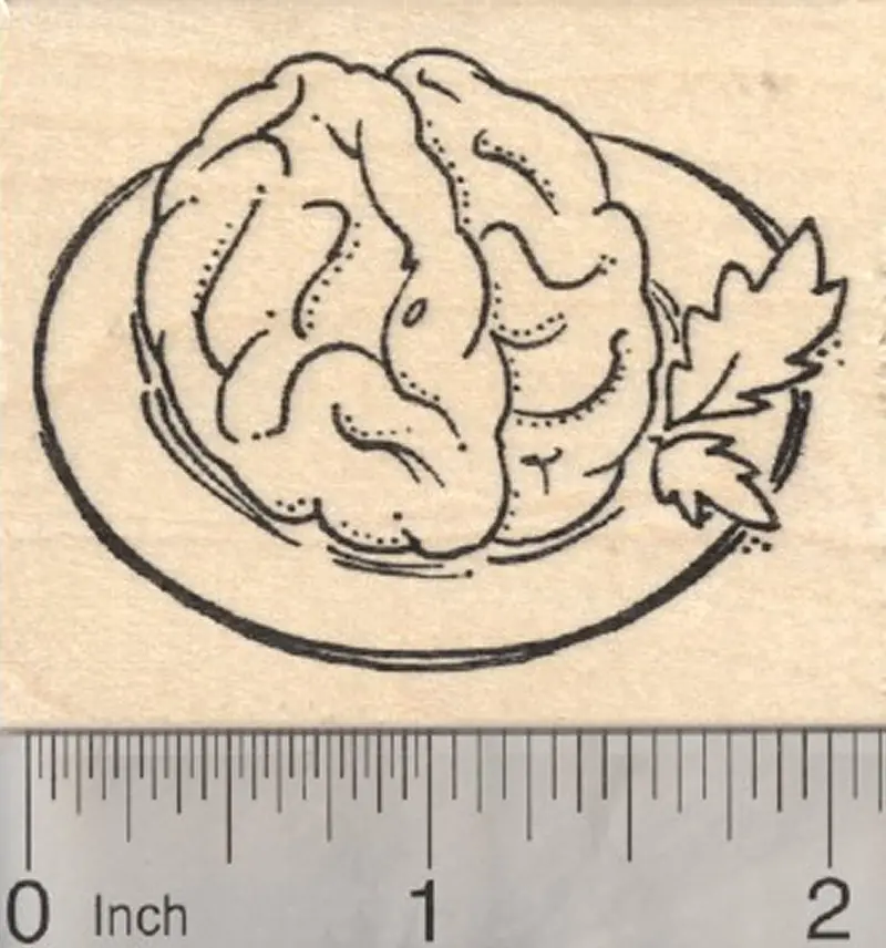 Zombie-Inspired Brain Rubber Stamp: Served On Plate With Parsley 1