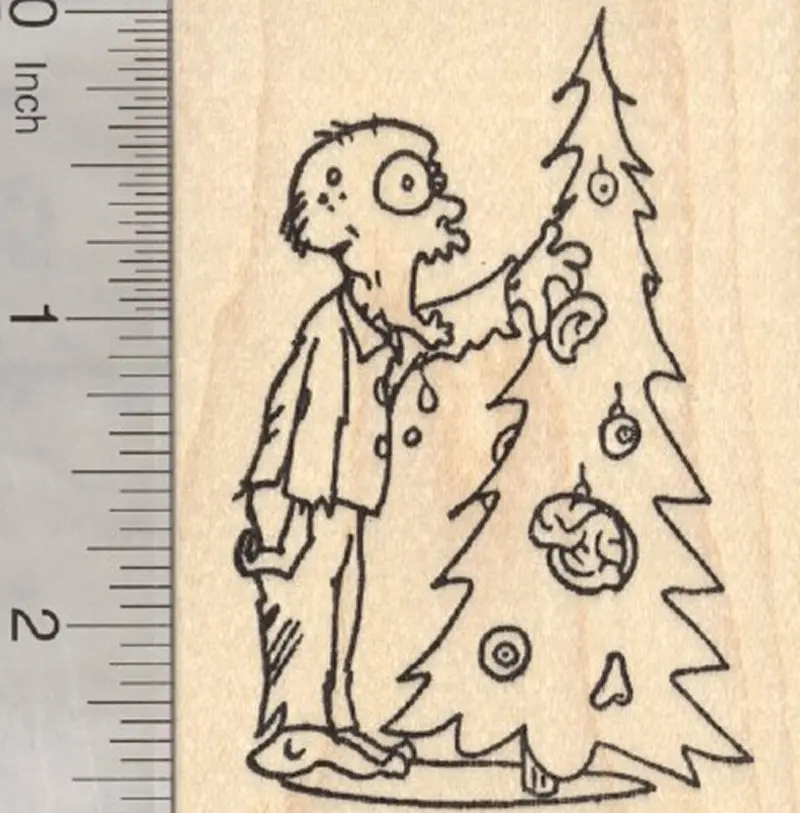 Zombie-Themed Christmas Rubber Stamp With Holiday Tree 1
