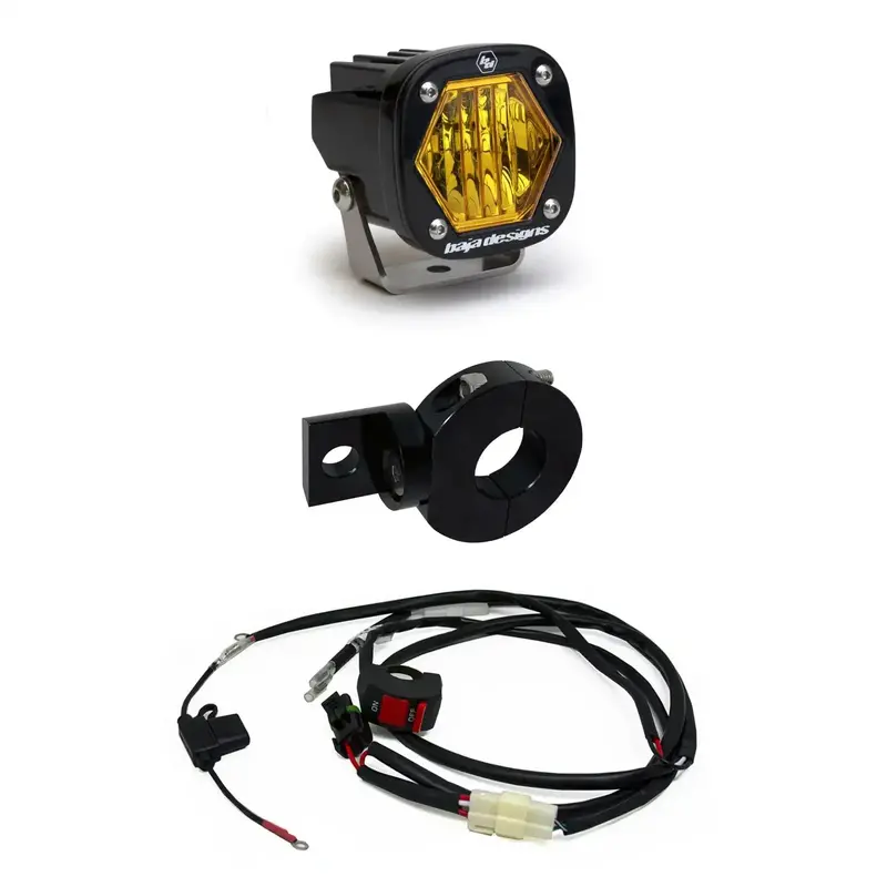 Baja Designs Moto Electric Start Pit Bike Auxiliary Light Kit – Wide Cornering Amber S1 Light For Enhanced Low-Speed Visibility 1