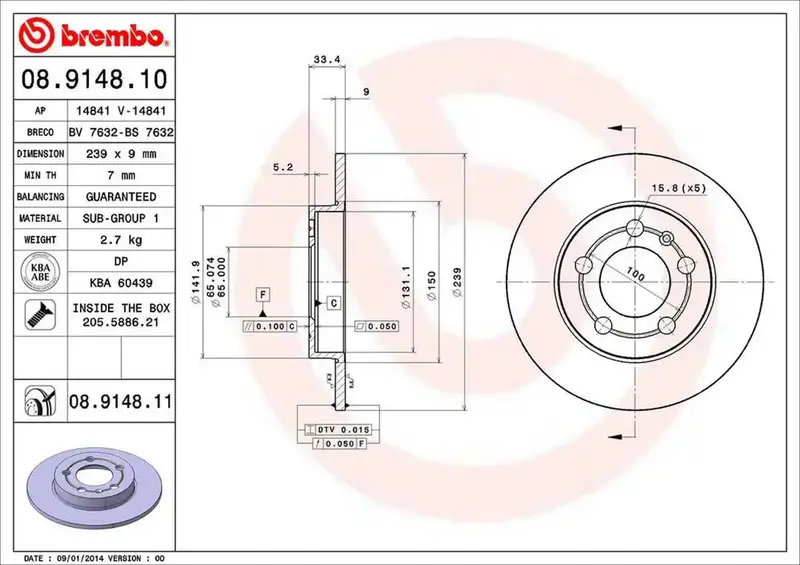 Brembo 08914811C02 High-Performance Vented Brake Rotor 1