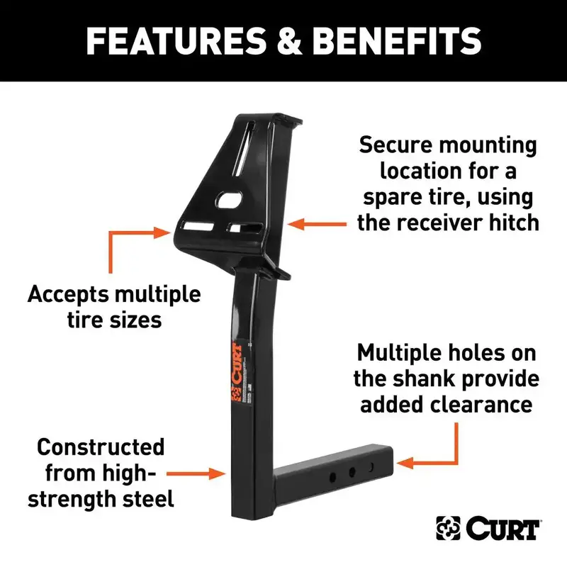 Curt 31006 Heavy-Duty 24-Inch Spare Tire Mount For 2-Inch Trailer Hitch Receivers 1