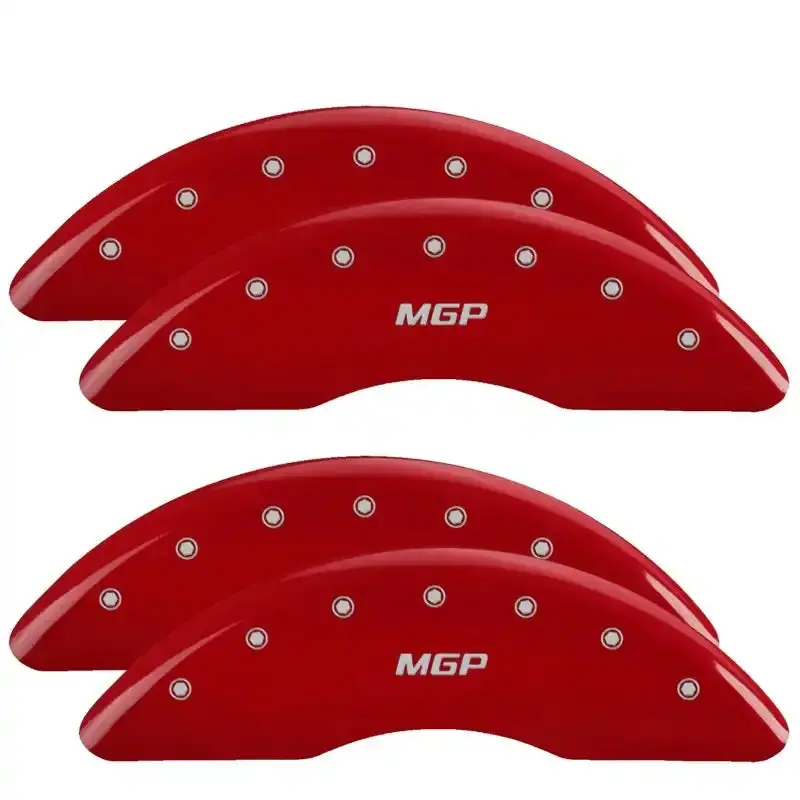 Mgp Engraved 4-Piston Caliper Covers – Front & Rear, Red Finish With Silver Chrysler Wing Logo 1